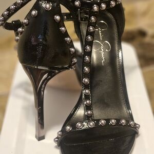 Jessica Simpson Black Heels with Pearl Details